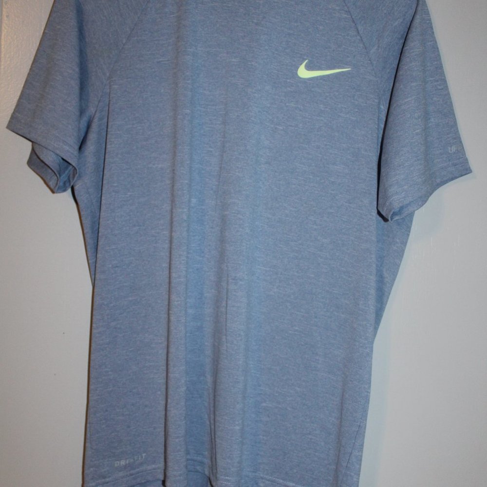 Nike Dri-Fit Men's Swim T-shirt Size M Blue w/Lime Green Nike Logo